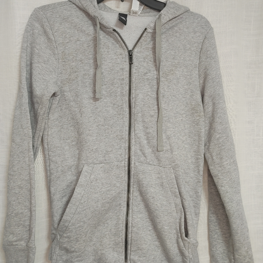 Adidas Front Zip Gray Cotton/Polyester Blend Drawstring Jacket-Size: XS